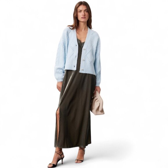 Slate and Willow Long Sleeve V-neck Light Blue Diamond Knit Cardigan | Size M - Picture 4 of 7